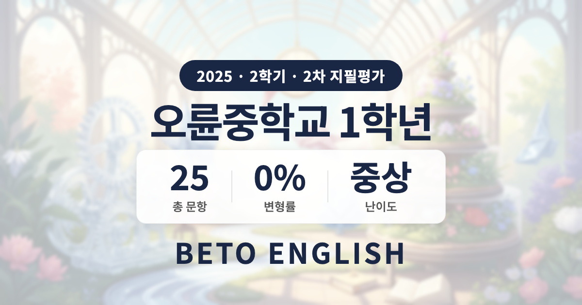오륜중학교 1학년 2학기 2차 지필평가 영어 내신 분석 (2025)