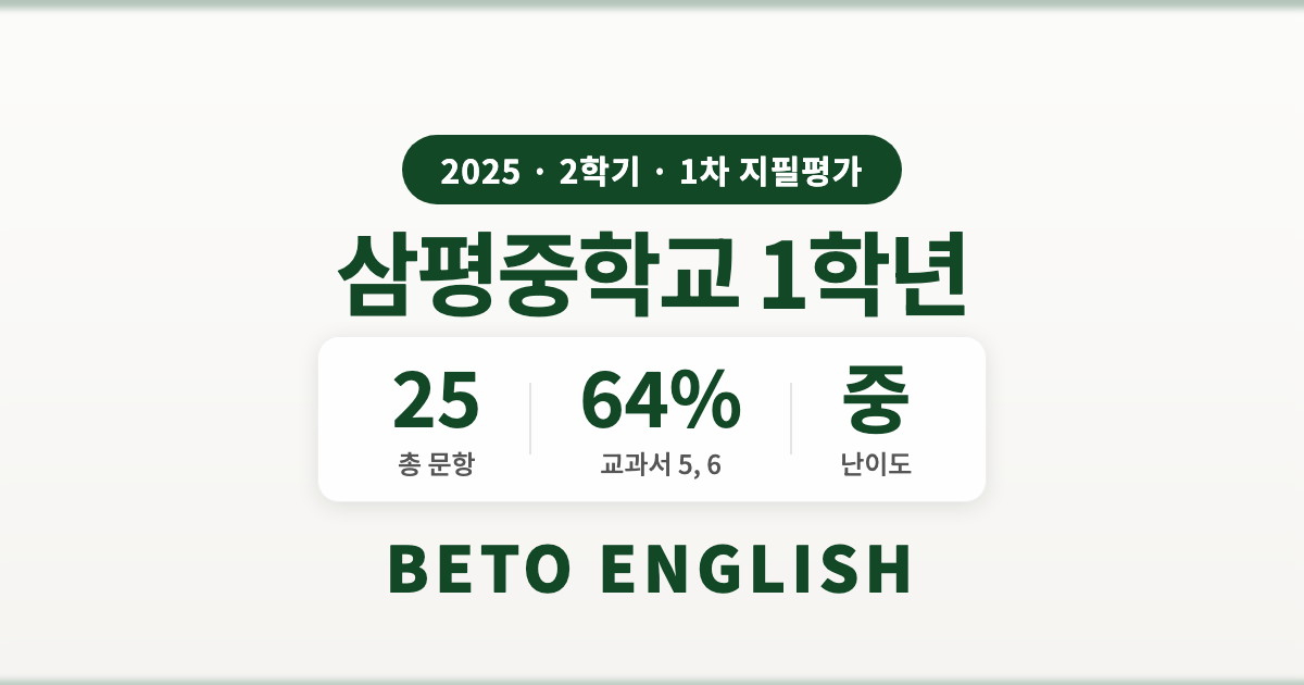 삼평중학교 1학년 2학기 1차 지필평가 영어 내신 분석 (2025)